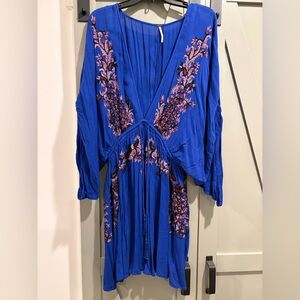 Free People Royal Blue Embroidered Long Sleeve Dress